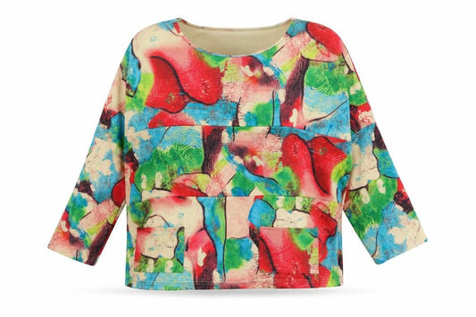Front view of Bella Belle women’s multicoloured round neck geometric polyester jumper, size S