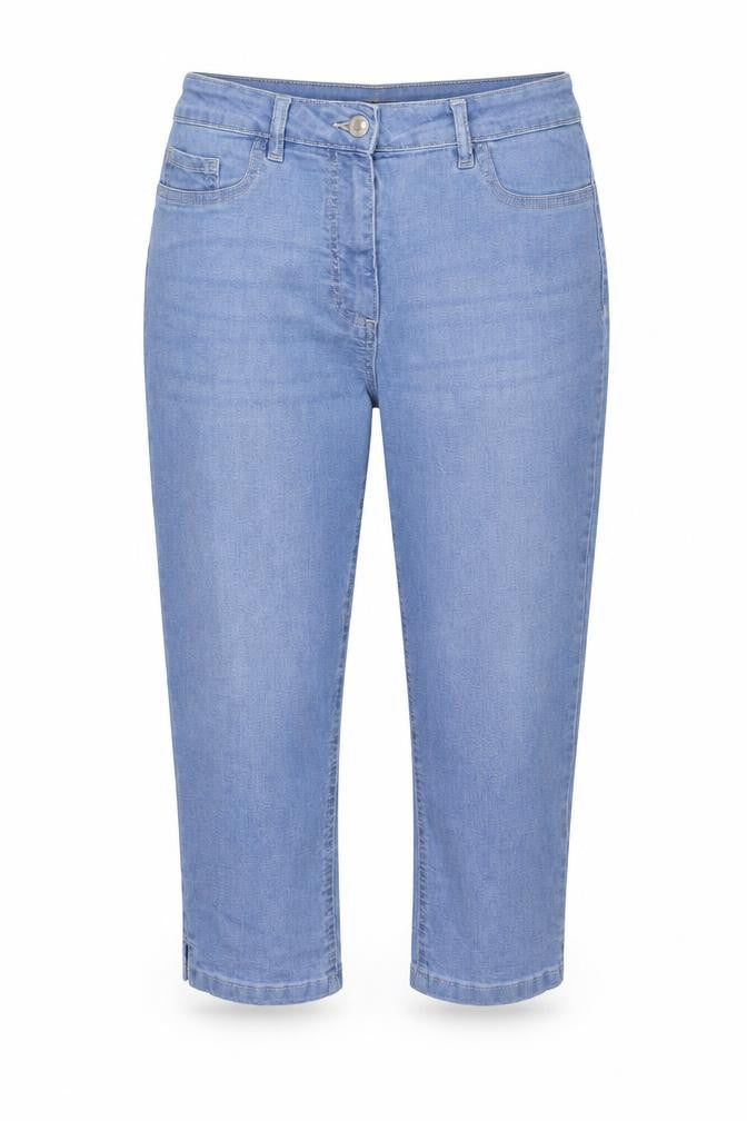 Front view of Next women’s blue cotton straight jeans, size UK 12, regular zip