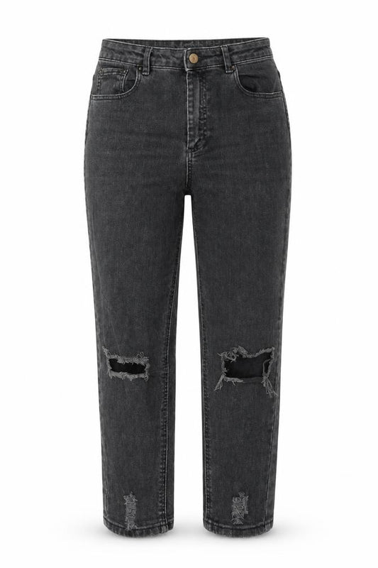 Front view of ASOS women’s grey cotton straight jeans, size UK 28, in regular zip