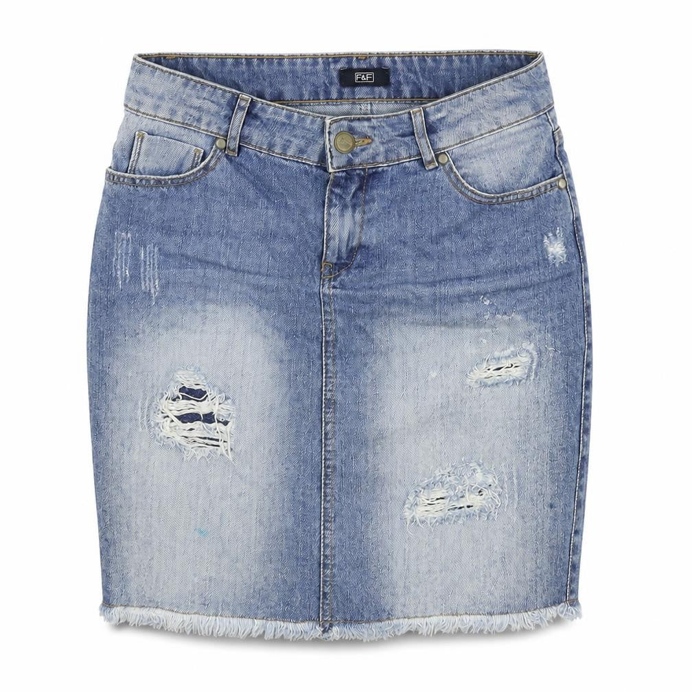 F&F Womens Blue Cotton Straight & Pencil Skirt Size 30 in Zip - Distressed Look