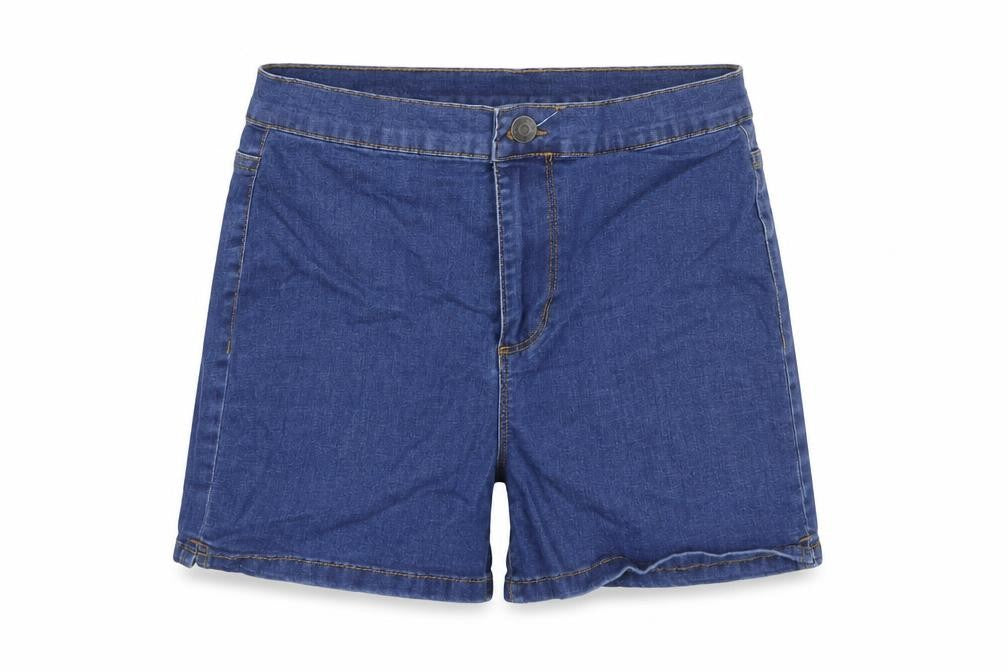 Front view of Denim & Co. women’s blue camel mom shorts, size UK 10, regular zip