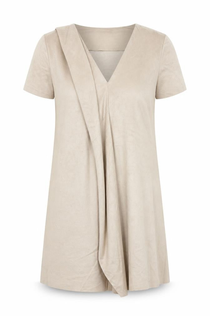 Front view of Zara women’s beige polyester a-line, size XS, v-neck pullover