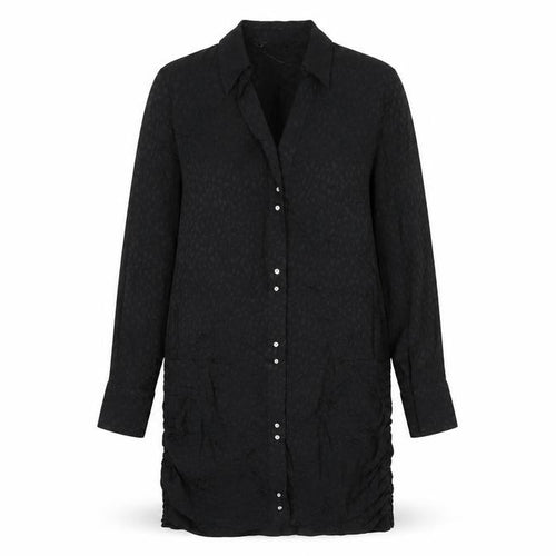 Zara Womens Black Geometric Polyester Shirt Dress Size S V-Neck Button