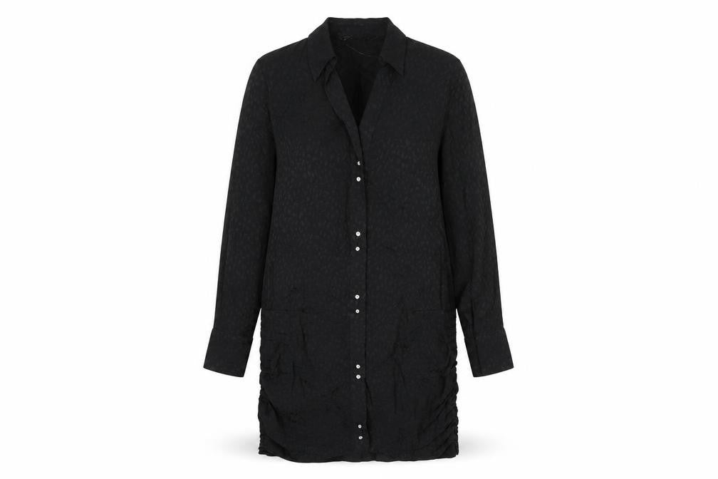 Zara Womens Black Geometric Polyester Shirt Dress Size S V-Neck Button