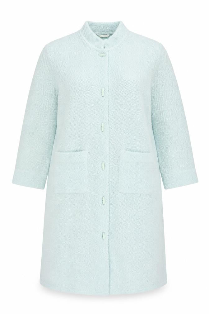 Front view of Marks & Spencer women’s blue overcoat coat, size UK 16, button