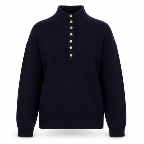 Nightingales Womens Blue High Neck Acrylic Henley Jumper Size S