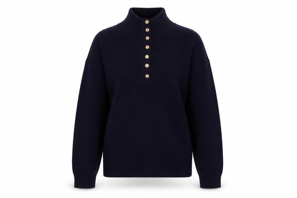 Nightingales Womens Blue High Neck Acrylic Henley Jumper Size S