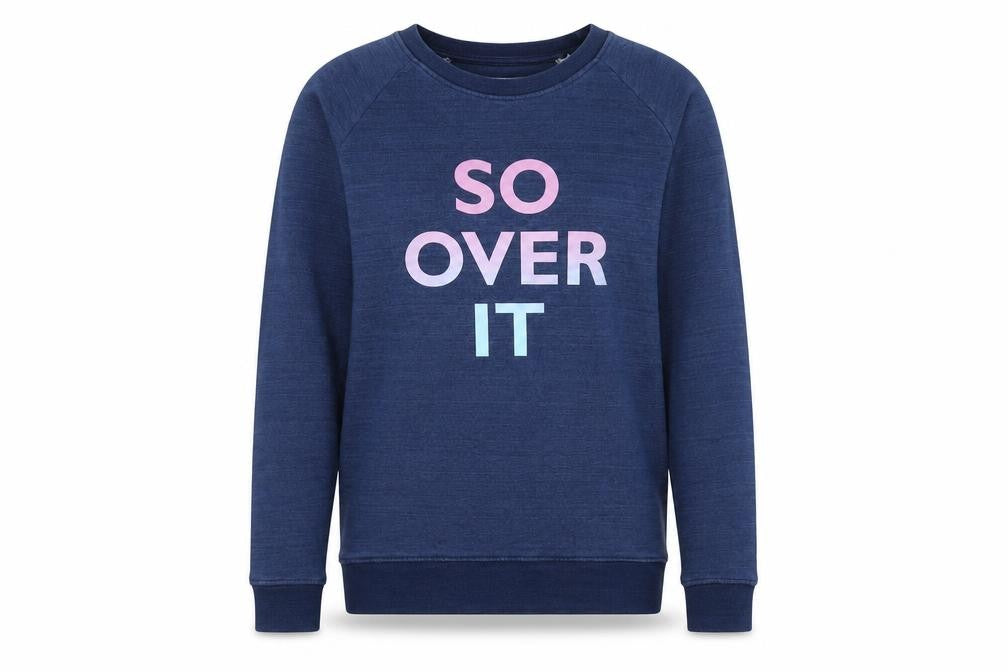 Front view of Nailed it women’s blue cotton pullover sweatshirt, size S, pullover