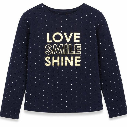 Primark Girls Blue Polka Dot Cotton Basic Blouse Size 8-9 Years Boat Neck Pullover - Love Smile Shine