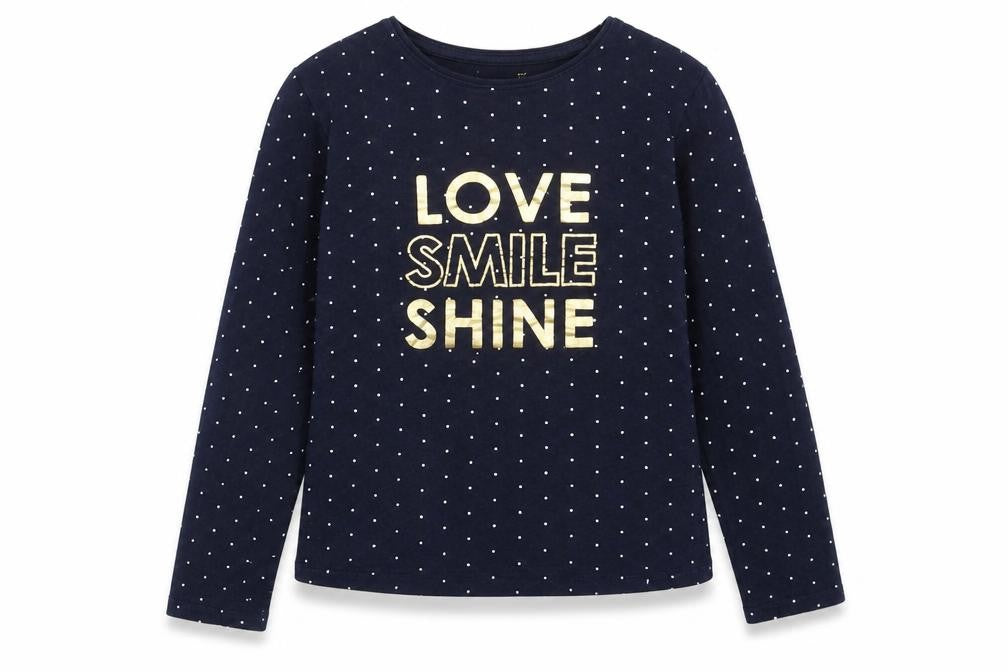 Primark Girls Blue Polka Dot Cotton Basic Blouse Size 8-9 Years Boat Neck Pullover - Love Smile Shine