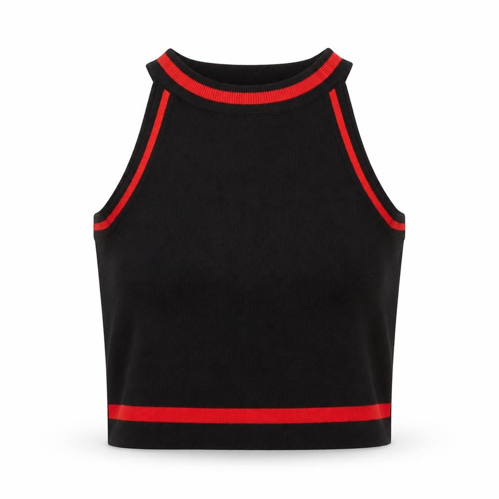 Luc-Ce Womens Black Acrylic Cropped Tank Size M Round Neck