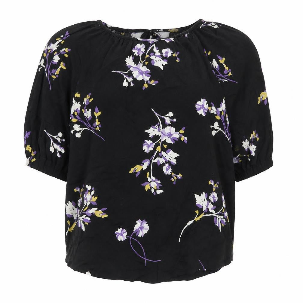 Front view of Autograph women’s black floral viscose basic blouse, size UK 6, boat neck