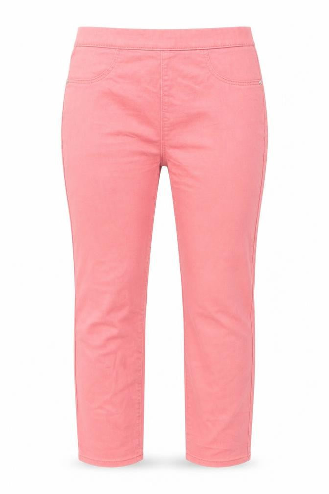 Front view of Papaya women’s pink polyester straight jeans, size UK 8, regular