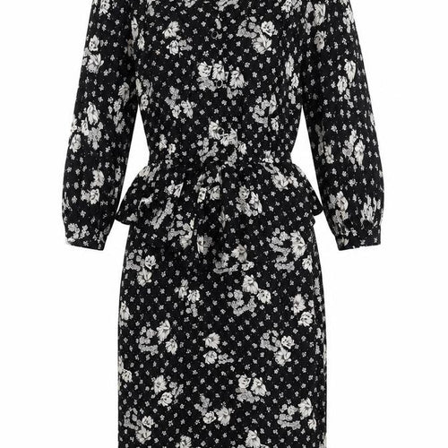 Options at Austiun Reed Womens Black Floral Viscose Pencil Dress Size 12 Round Neck Button - Peplum