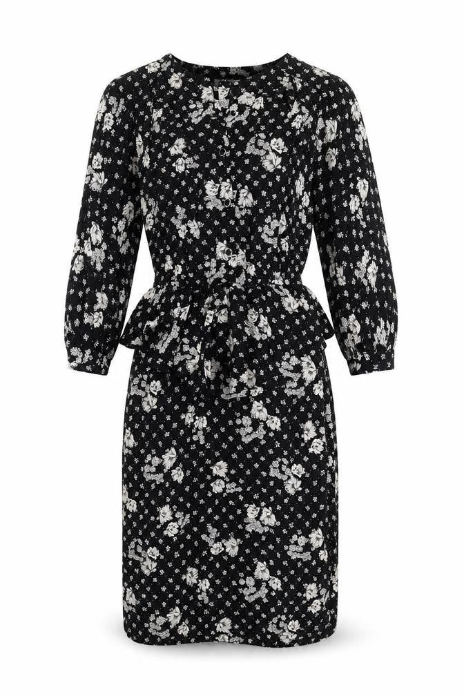 Options at Austiun Reed Womens Black Floral Viscose Pencil Dress Size 12 Round Neck Button - Peplum