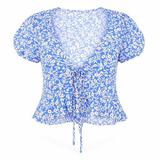 Front view of SHEIN women’s multicoloured floral polyester basic blouse, size M, v-neck