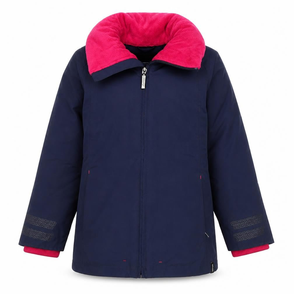 Front view of Decathlon girls’ blue basic coat coat, size 6, years zip