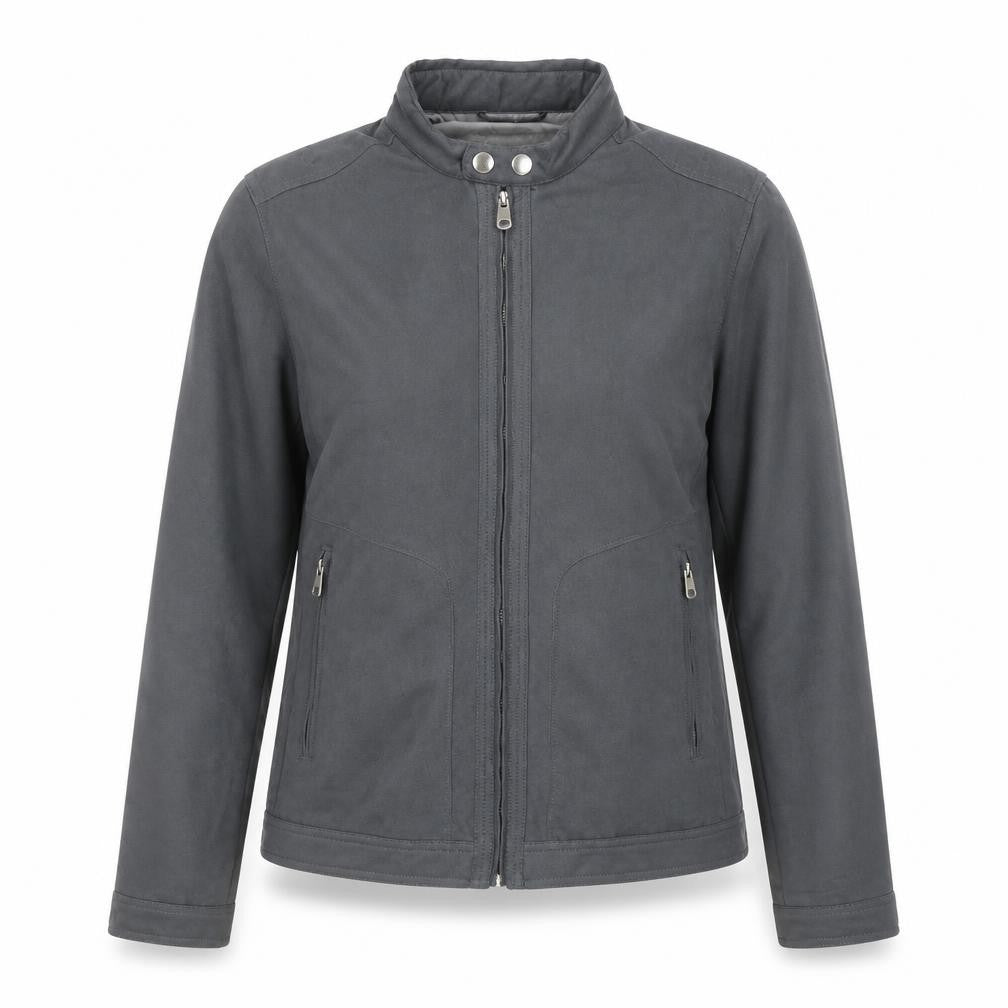 Front view of Marks & Spencer women’s grey biker jacket, size M, zip