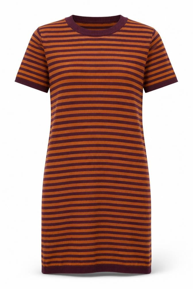 First and I Womens Red Striped Viscose Jumper Dress Size L Round Neck Pullover