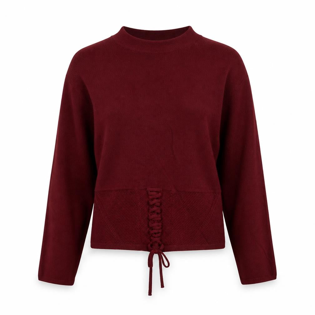 Front view of Marks & Spencer women’s red round neck viscose jumper, size UK 10
