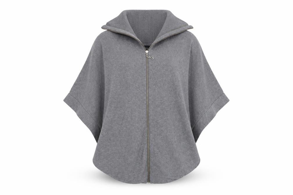 M&V Womens Grey Round Neck Acrylic Full Zip Jumper Size S - Batwing