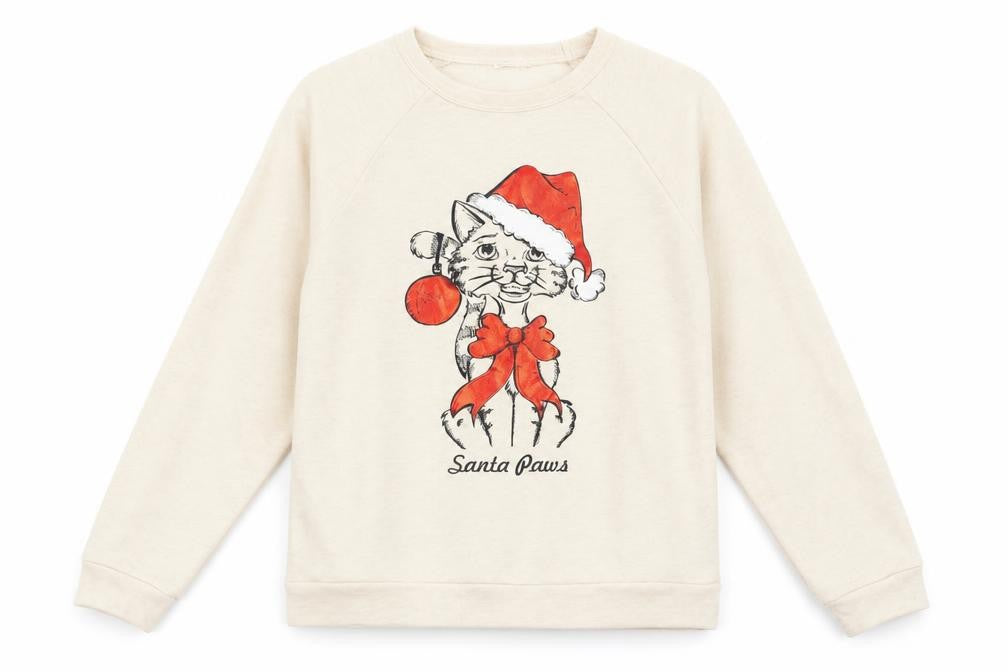 Front view of Next women’s ivory cotton pullover sweatshirt, size UK 14, pullover - santa paws