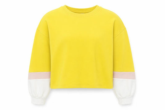 Front view of H&M women’s multicoloured colourblock cotton pullover sweatshirt, size M, pullover