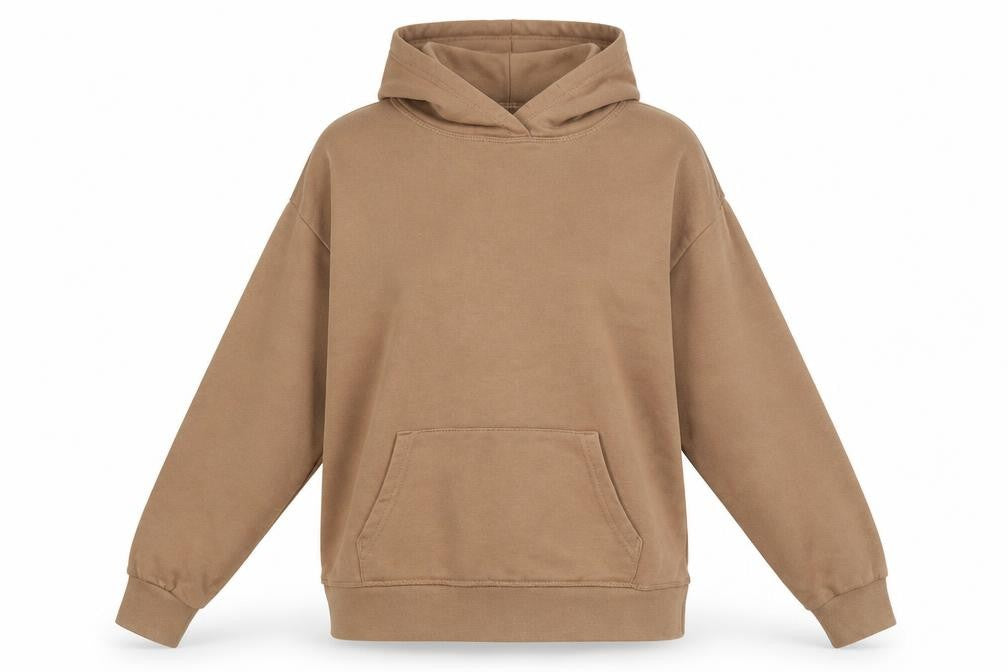 Front view of Primark women’s brown cotton pullover hoodie, size XS, pullover
