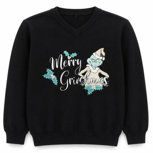 George Boys Black Cotton Pullover Sweatshirt Size 6-7 Years Pullover - The Grinch Merry Christmas