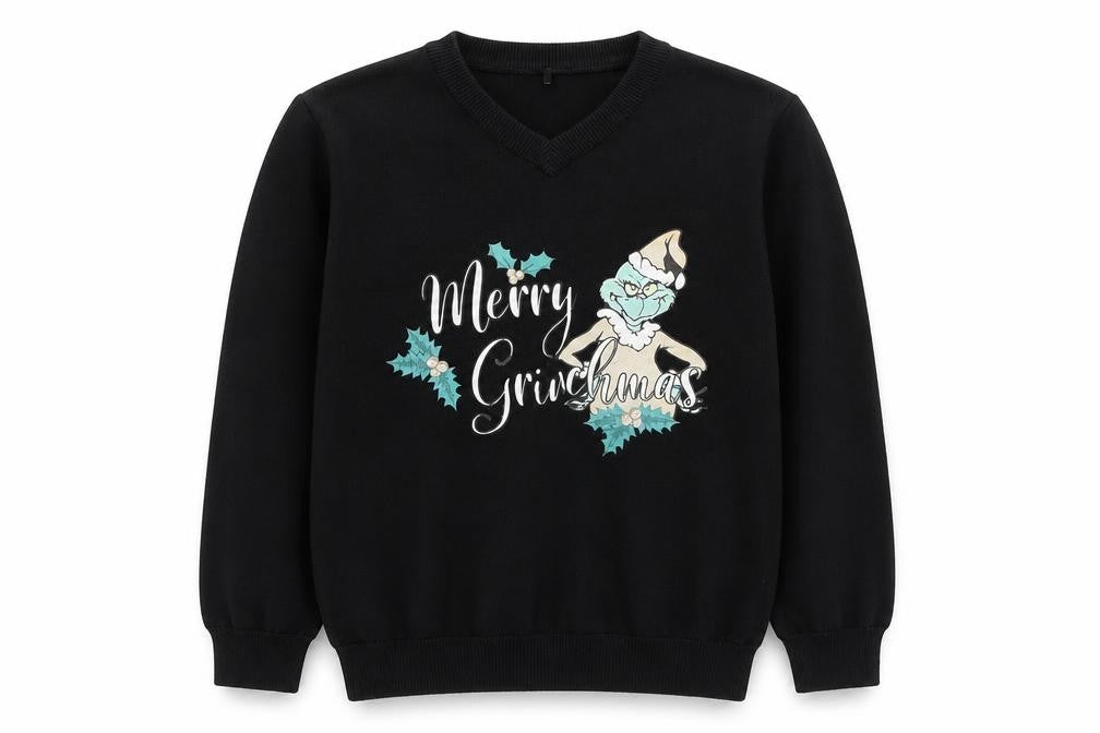 George Boys Black Cotton Pullover Sweatshirt Size 6-7 Years Pullover - The Grinch Merry Christmas