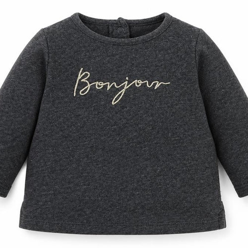 NEXT Girls Grey Cotton Basic T-Shirt Size 0-3 Months Round Neck Button - Bonjour