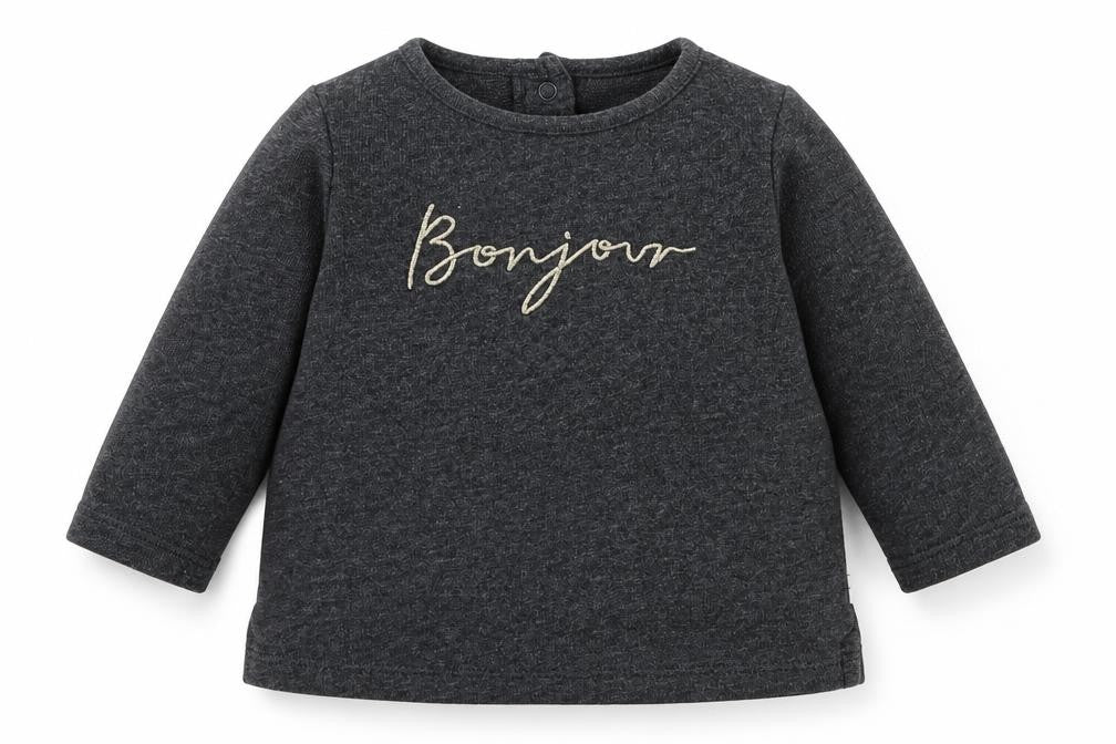 NEXT Girls Grey Cotton Basic T-Shirt Size 0-3 Months Round Neck Button - Bonjour