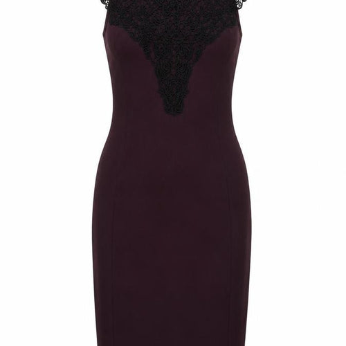 NEXT Womens Purple Viscose Pencil Dress Size 10 Round Neck Zip - Lace Detail