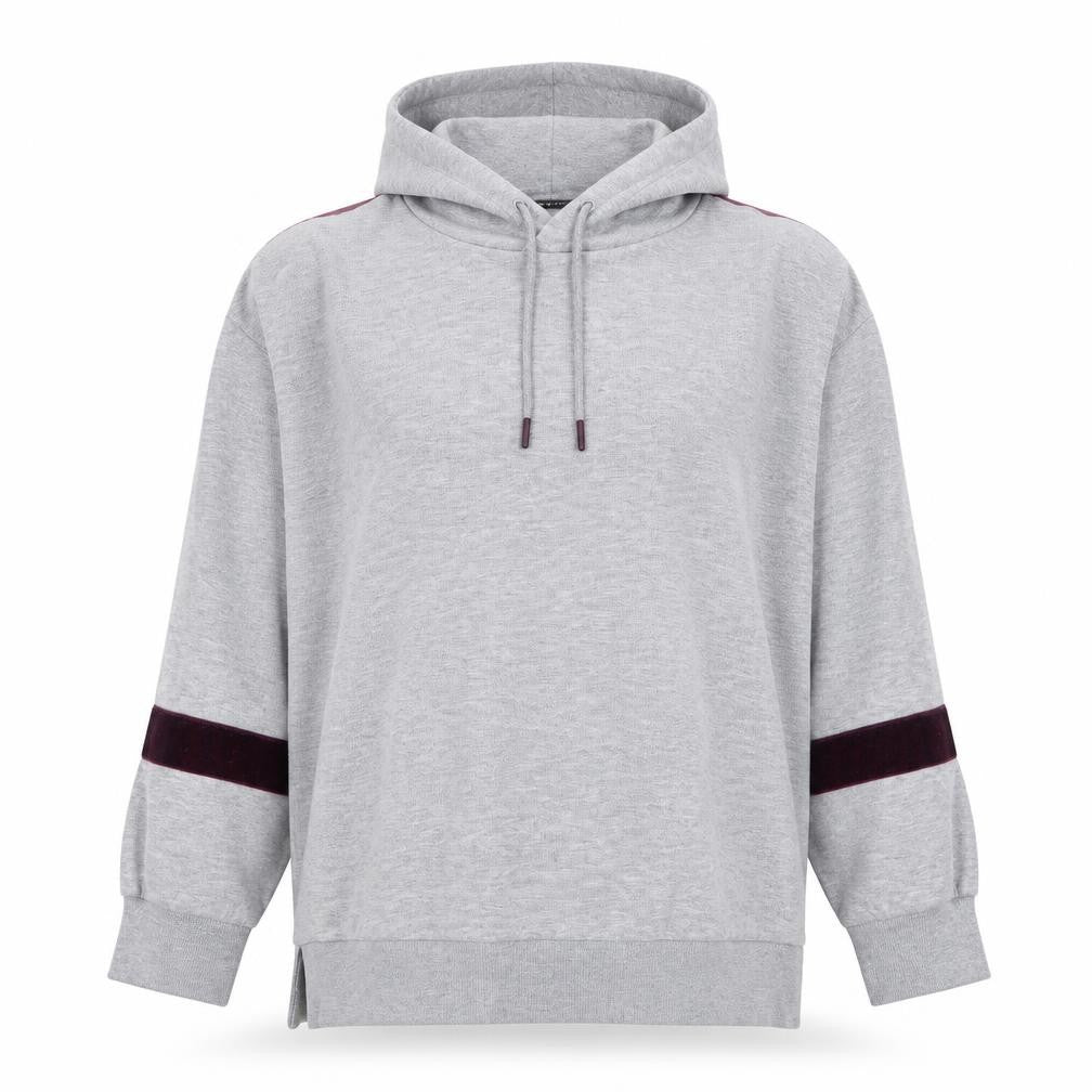 Front view of Dunnes women’s grey cotton pullover hoodie, size M, pullover