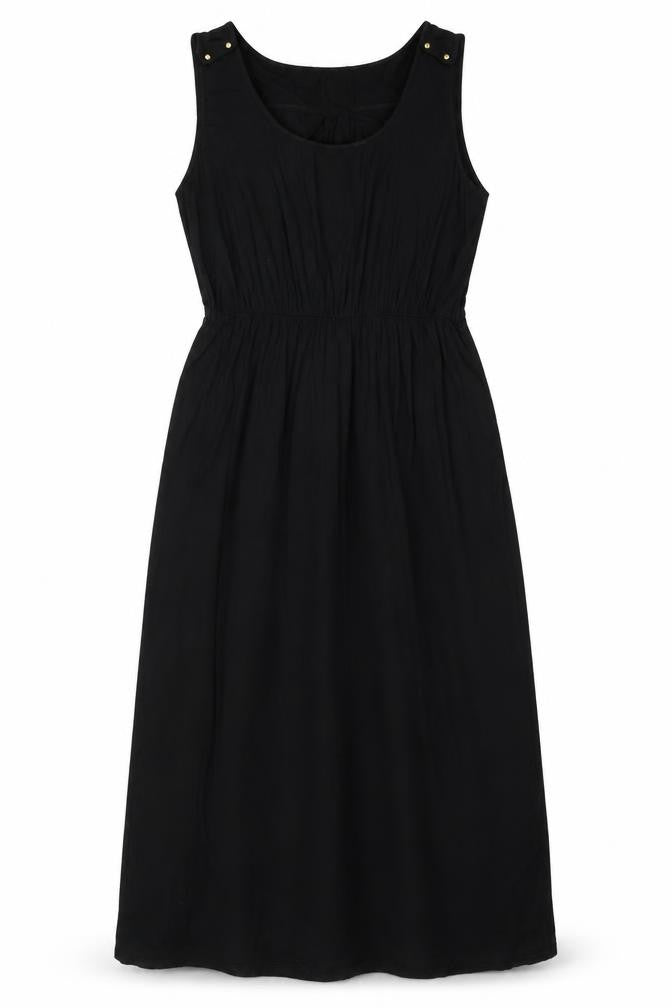 Front view of Oasis women’s black viscose a-line, size L, round neck pullover