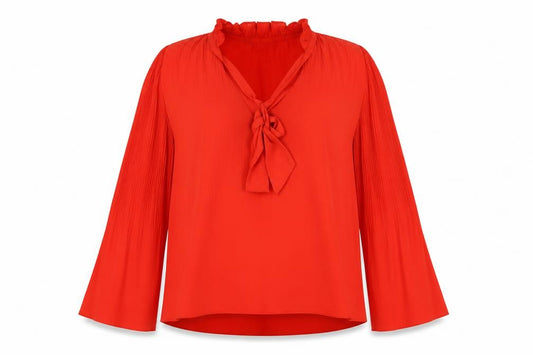 Front view of River Island women’s red polyester basic blouse, size UK 8, round neck