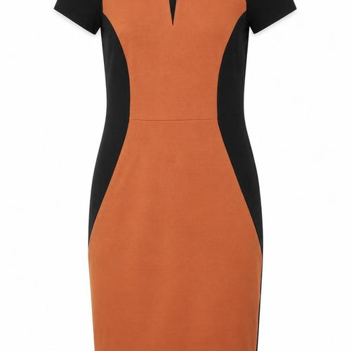 Roman Womens Black Colourblock Acrylic Pencil Dress Size 10 Round Neck Zip