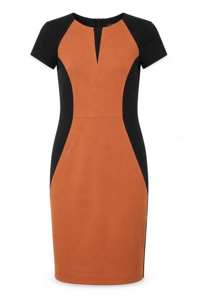 Roman Womens Black Colourblock Acrylic Pencil Dress Size 10 Round Neck Zip