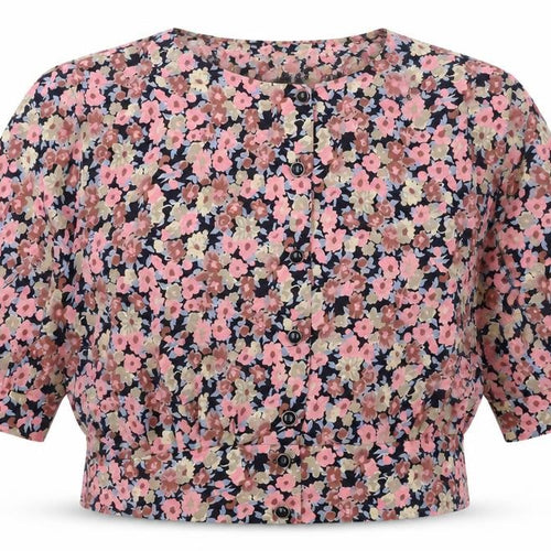 Littlewoods Womens Pink Floral Polyester Cropped Button-Up Size 18 Scoop Neck