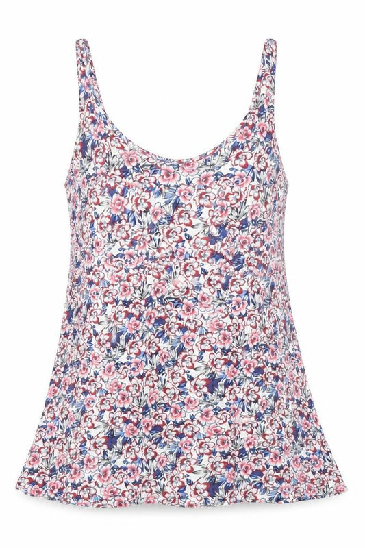 Front view of Warehouse women’s multicoloured geometric viscose basic tank, size UK 12, scoop neck