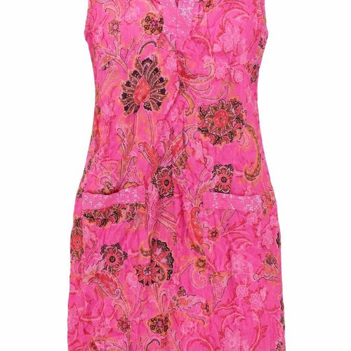 First Avenue Womens Pink Geometric Linen Tank Dress Size S V-Neck Pullover