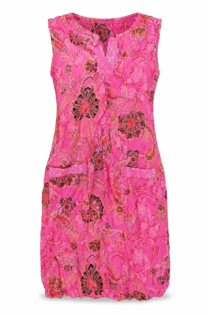 First Avenue Womens Pink Geometric Linen Tank Dress Size S V-Neck Pullover