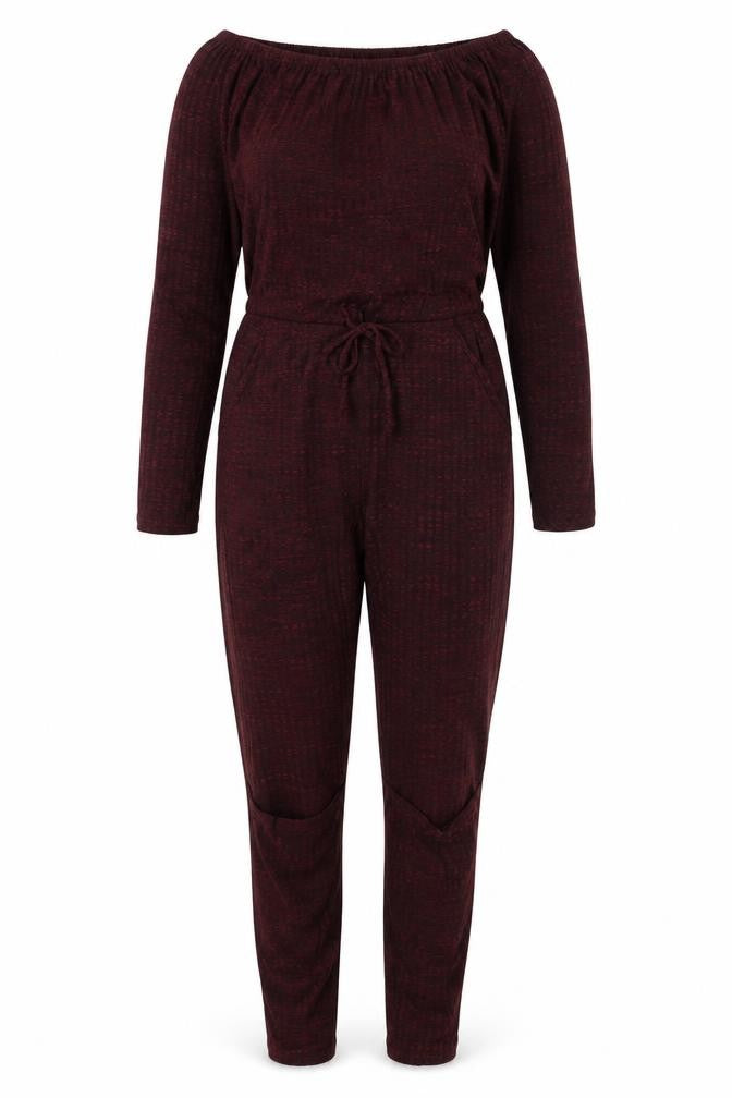 Front view of Stylewise women’s red polyester jumpsuit one-piece, size M, tie