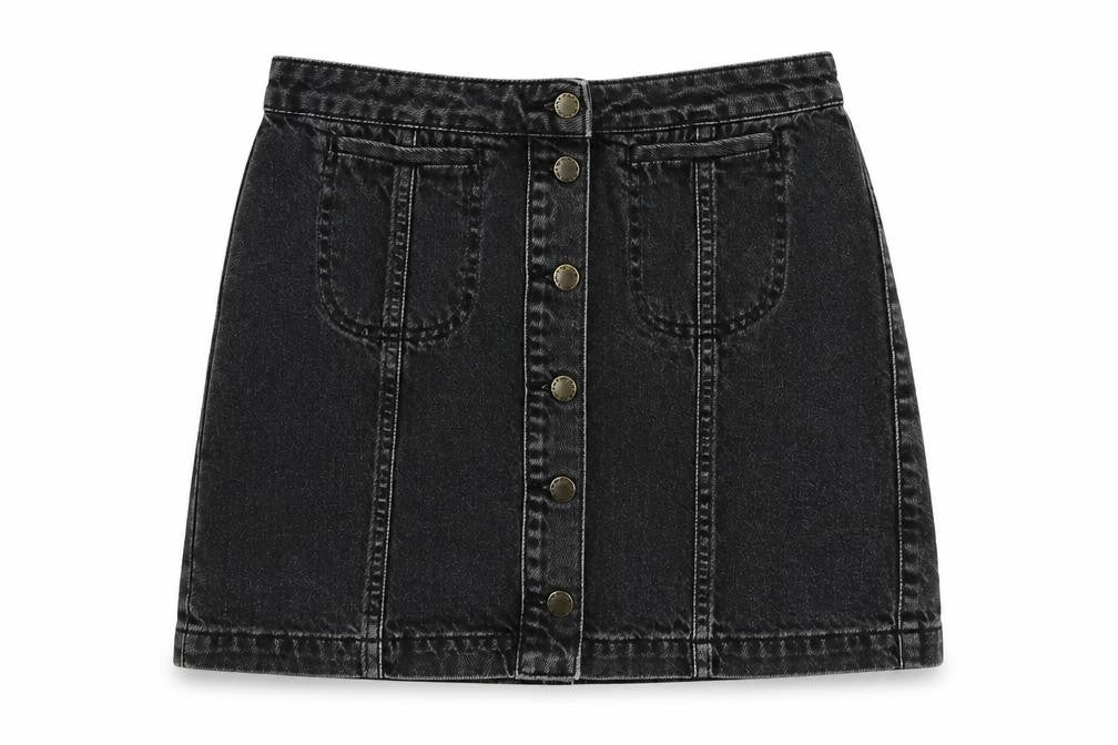 Topshop Womens Black Cotton Mini Skirt Size 28 in Button
