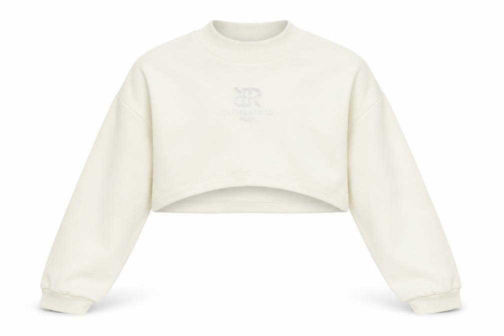 Front view of River Island girls’ white cotton pullover sweatshirt, size 11-12, years pullover - cropped