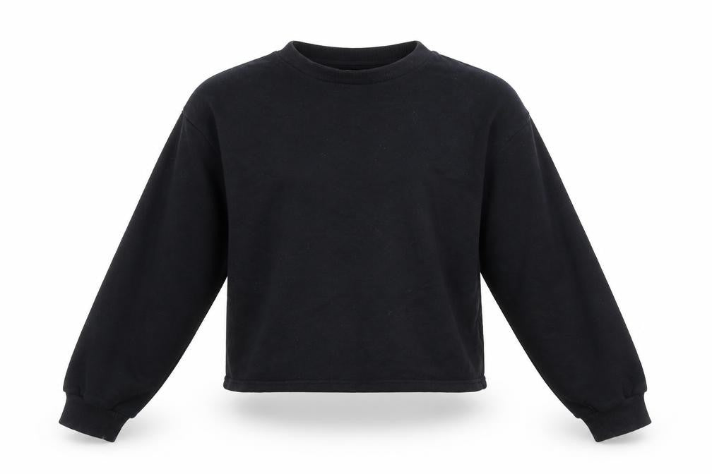 Front view of H&M girls’ black cotton pullover sweatshirt, size 12-13, years pullover