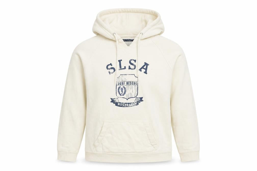 Front view of Between the flags women’s white cotton pullover hoodie, size UK 10, pullover - slsa