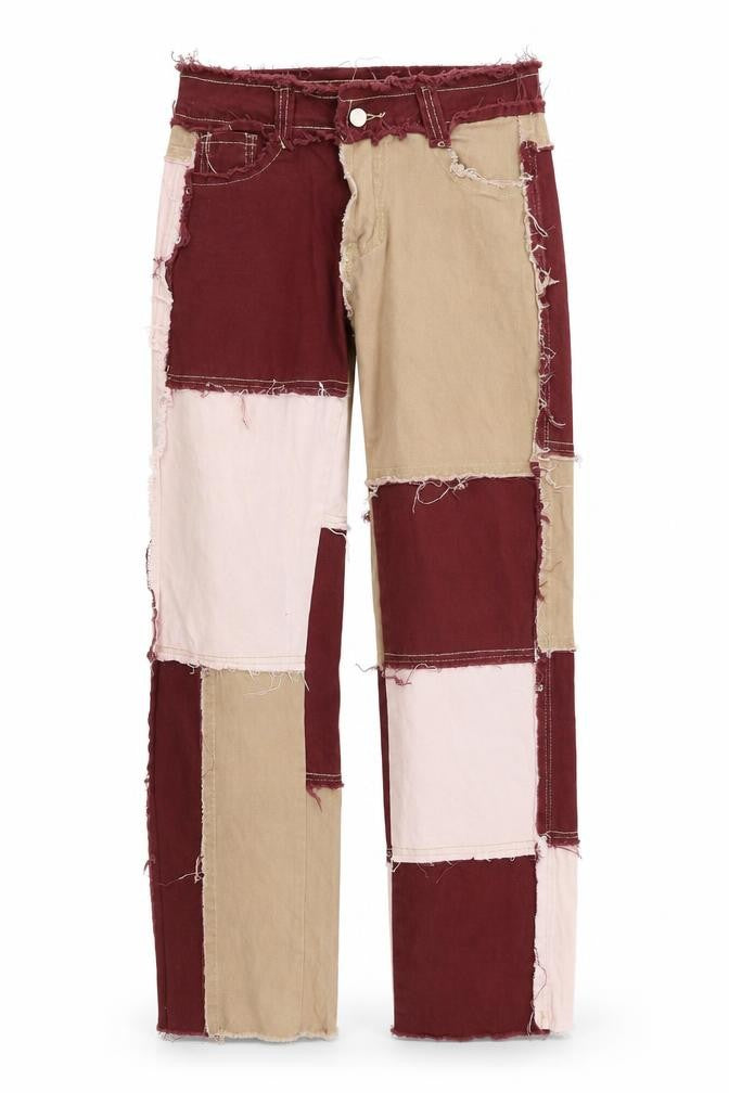 Womens Multicoloured Geometric Polyester Straight Jeans Size S Regular Zip - Patchwork