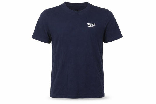 Front view of Reebok men’s blue polyester t-shirt, size S, round neck