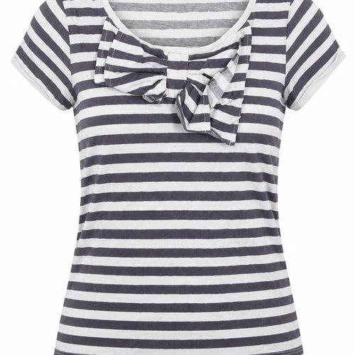 Great Plains Womens Blue Striped 100% Cotton Basic T-Shirt Size XS Scoop Neck